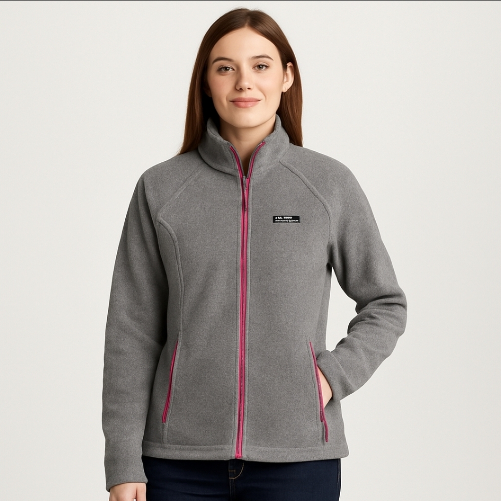 Columbia Gray Fleece With Pink Zippers And Trim Size XL